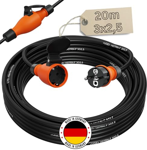 Verlängerungskabel 20 Meter IP54 Außen Verlängerung 20m Stromkabel Außenbereich Kabel Strom Verlaengerungskabel Gummikabel H07RN-F 3x2,5 Schuko Outdoor Extension Cord