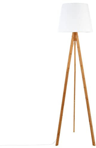 Atmosphera - Lampadaire trépied Bahi - bambou et blanc H160 cm