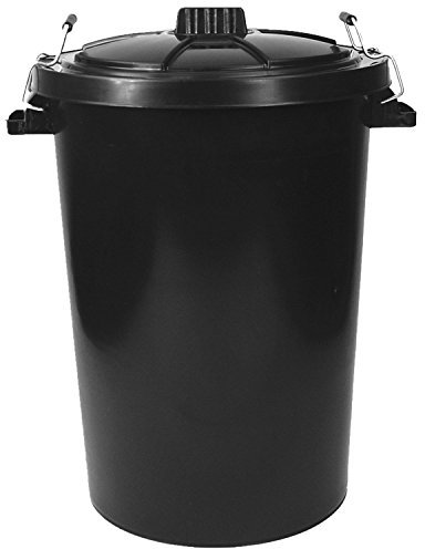 Easy Shopping 85 Litre 85L Extra Large Colour Plastic Dustbin Garden Bin Clip on Locking Lid Heavy Duty for Rubbish Recycle Waste Animal Feed Storage Unit (10, Black)