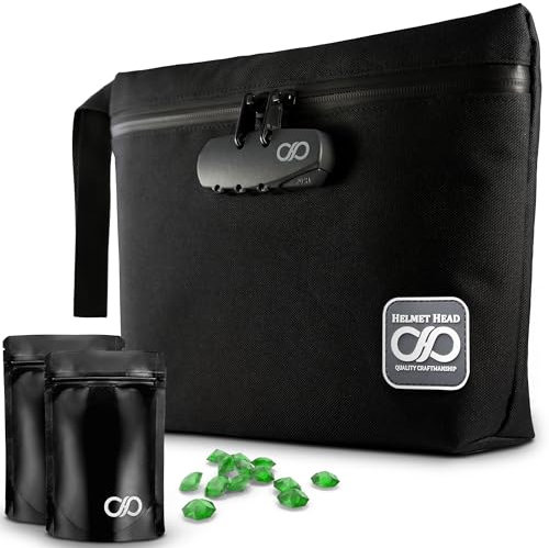 Helmet Head Smell Proof Bag with Lock, Durable Water Repellent Odor Proof Stash Bag Comes with Mylar Bags and Inside Pouches for Your Herbs and Smelly Accessories (Black)