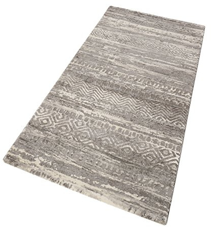 Wecon Home Esprit I Moderner glänzender Kurzflor Teppich - Läufer für Wohnzimmer, Flur, Schlafzimmer I Makai I ESP-5202-095 I Silber Weiß Grau I (80 x 150 cm)