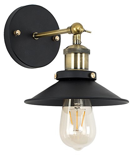 MiniSun | Industrial Steampunk Style Black and Antique Brass Wall Lights with Tapered Shades | Wall Lamps & Sconces, Home Décor & Improvement Essential | Mains Wired