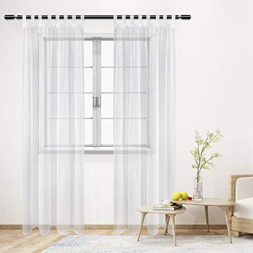 WOLTU 2er Set Sheer Voile Gardinen Vorhang Transparent kurz mit Schlaufen, Stores Gardinen Schals für Wohnzimmer Schlafzimmer Kinderzimmer Weiß 140x245 cm