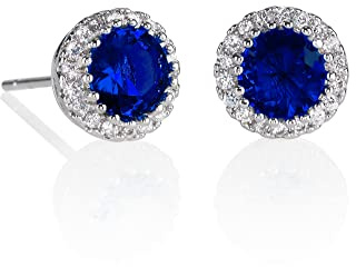 namana Pendientes Mujer con Piedras de Circonitas Azules, Verdes, Rojas, Azul Claro o Transparentes, Pendientes de Tuerca para Mujer, Pendientes Botón con Caja de Regalo