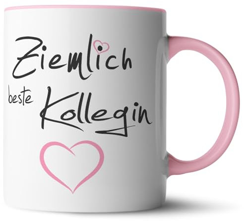 Nice-Presents-de Porzellan Tasse Ziemlich Beste Kollegin für die Lieblingskollegin im Büro zum Abschied oder einfach nur mal so. EIN nettes Danke am Arbeitsplatz. (Rosa)