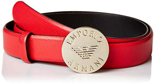Emporio Armani Damen Leather Belt with Buckle Detail Gürtel, Poppy, 85 cm