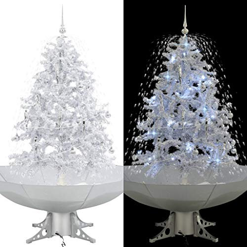 vidaXL Schneiender Weihnachtsbaum mit Schirmfuß Schneefall Kugeln LED-Lampen Tannenbaum Christbaum Kunstbaum Dekobaum Schnee Weiß 140cm