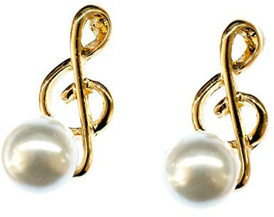 Miniblings Notenschlüssel Perle Ohrstecker Violinschlüssel Musik Stecker Golden - Handmade Modeschmuck I Ohrringe Stecker Ohrschmuck