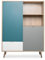 FINORI Highboard Kommode Cuba in Sonoma Eiche hell mit Petrol, weiß und grau Tricolor skandinavische Anrichte 103 x 139 cm