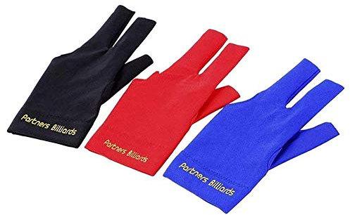 POFET 4Pps Mann Frau Elastic Lycra Linke Hand 3 Finger Billard Queue Handschuh für Schützen Carom Pool Snooker Queue Sport (Rot Blau Schwarz Grau)