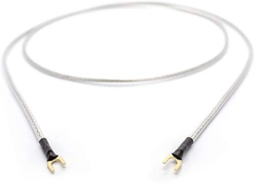 Cavo di messa a terra 50cm 1 x 0,50 mm2 per giradischi, dispositivi fonofonici e mixer con collegamento di massa, con forcella dorata, cavo di massa trasparente 0,50m
