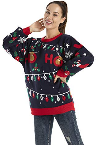 OFF THE RACK Womens Lustig LED Weihnachtspullover für Damen Strickpullover für Weihnachtsparty Pullover Sweater, All The Festive Trimmings, XL