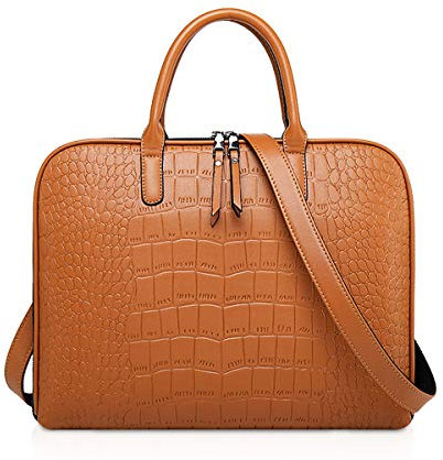 NICOLE & DORIS Laptop Bags for Women 13-14 Inch Large PU Leather Tote Bag Men Laptop Handbag Ladies Business Work Bag Retro Leather Briefcase Brown