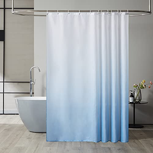 Furlinic Rideau de Douche Anti Moisissure 180x200cm Tissu Lavable en Machine Grand Rideaux Douche Imperméable en Polyester pour Baignoire avec 12 Crochets Bleu Clair Dégradé