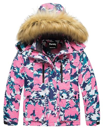 Pursky Girl's Ski Coat Waterproof Water Resistant Winter Jacket Floral 14/16