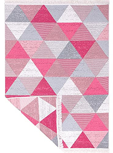 Fashion4Home Teppich Läufer - Tepiche für Wohnzimmer, Schlafzimmer, Küche, Kinderzimmer, Badezimmer - Boho Kelim - Läufer Flur, Karo-Hellrosa, Größe: 80x150 cm