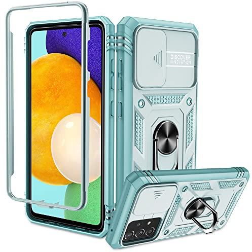 Echter Militärischer für Samsung Galaxy A52S 5G/A52 5G/4G Hülle (Unzerstörbar Stoßfestigkeit), Kameraschutz +360° Drehbarer Ständer +PC Bumper Schutzhülle Kratzfest Handyhülle Samsung A52S 5G Grün