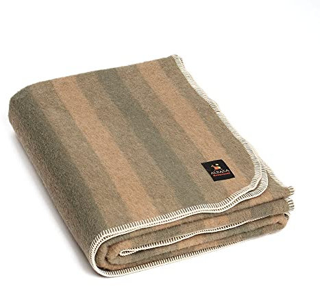 Dicke Alpaka-Wolldecke, schwere Alpakawolle, Decke für Camping, Outdoor, Indoor, die in Twin-King-Size-Größe (Camel/Olivgrün, Twin (Whipstitch Trim)) erhältlich sind