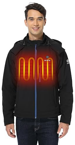 ORORO Beheizbare Jacke Herren mit Powerbank, Beheizte Jacke Herren Heizjacke Bis zu 10 Stunden Wärme - Ladegerät Nicht Enthalten (Schwarz&Blau,XL)