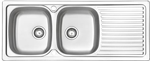 JASSFERRY Fregadero de Cocina Sobre Encimera dos Senos, Fregadero de Acero Inoxidable 304, Escurridor Reversible, 120 x 50 cm