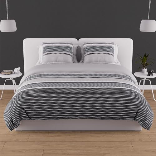 Soleil d'ocre, Parure Housse de Couette en Coton 57 Fils 240x220 cm THALES Gris