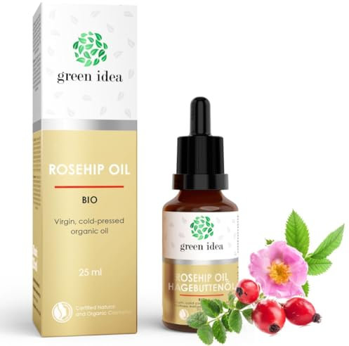 Green idea - Huile de rose musquée BIO pour visage |100% pure | BIO oil | Soin Anti-âge, Peau, Cicatrices | Pressé à froid Certifiée | Élixir de jeunesse | Riche en Oméga 3, 6, 9 | NaTrue 25 ml (25)