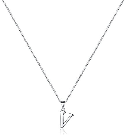 TINGN Kette Silber 925 Damen, Silber Kette mit Buchstaben V Anhänger Halskette Mädchen Buchstaben Halskette Damen Schmuck Kinder Jahrestag Geburtstag Geschenk für Frauen Freundin Mama Teenager Mädchen