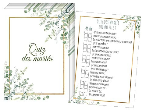 Quiz des mariés, Lot de 50 cartes de quiz de mariage, jeu de mariage pour invités et mariés, animation de mariage, cadeau de mariage