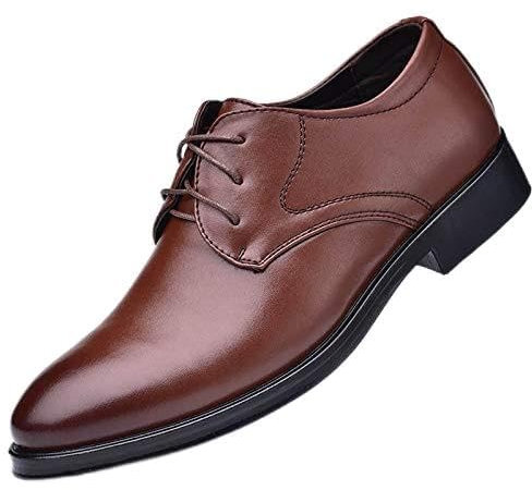 WOkismD Zapatos de Cuero con Cordones para Hombre, Mocasines sin Cordones, Parte Superior de Cuero Ligero, Zapatos Formales de Negocios para Hombre, Zapatos de Vestir de Boda Oxford,Marrón,42