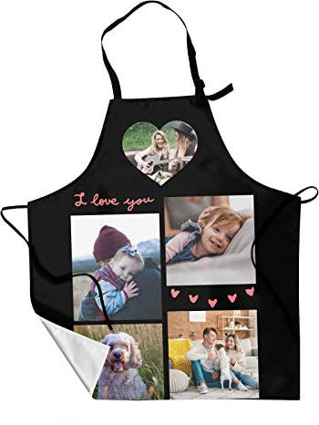 Naispanda Personalisierte Schürze mit Ihrem Foto oder Text, Wasser & Öl Beweis Küche Personalisierte Benutzerdefinierte Schürzen mit Collage Fotos Bilder, Personalisierte Foto Geschenk