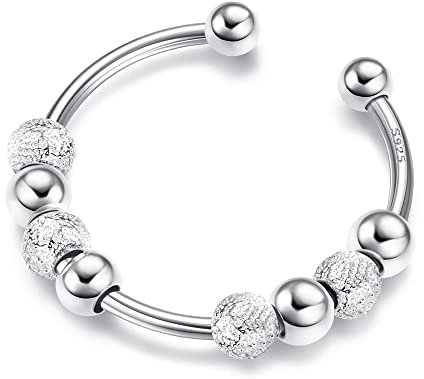 JeweBella Ring Silber 925 Damen Verstellbar Offene Ring mit Beweglichen Perlen Stapeln Daumenring Fingerring Sterling Silber Ringe für Mädchen Frauen Schmuck Geschenk für Mama Tochter mit Box