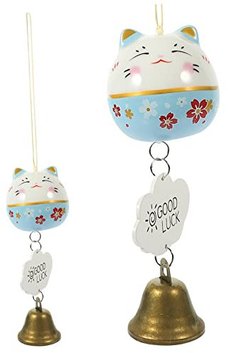 Yardwe Lucky Cat Windspiel Maneki-Neko-Charme Maneki Neko Katze Hängende Furinglocke Katze Autoverzierung Strandparty-Dekorationen Feng Shui Windspiele Rückspiegel Keramik Kind Anhänger
