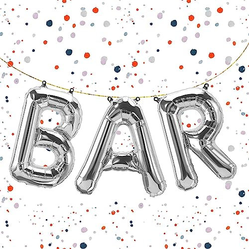 Kopper-24 Folienballon-Set Bar in Silber, 40 cm - Tolle Deko für Cocktailpartys, Geburtstage & Events - Stilvoller Schriftzug für Deine Hausbar