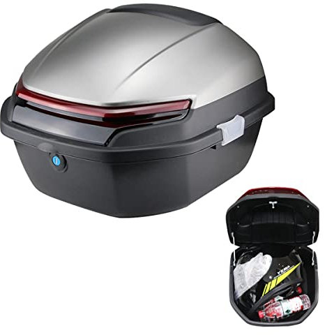 JUNNIU 50L Motorrad-Kofferraumbox, wasserdichte Motorrad-Topbox für 1 Helm-Topcase, Motorradmontage/Blau/Grau Decoration