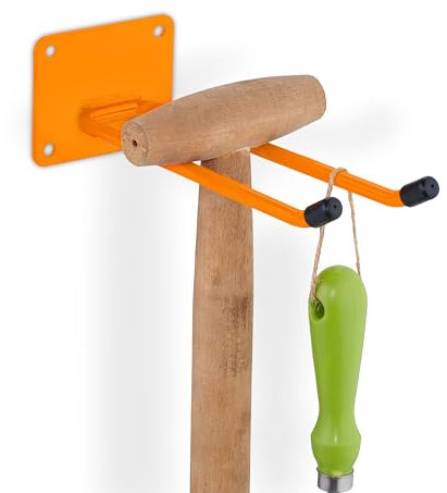 Relaxdays Wandhaken, Aufbewahrung von Gartengeräten & Werkzeug, belastbar, Länge: 24 cm, Gerätehalter, Stahl, orange