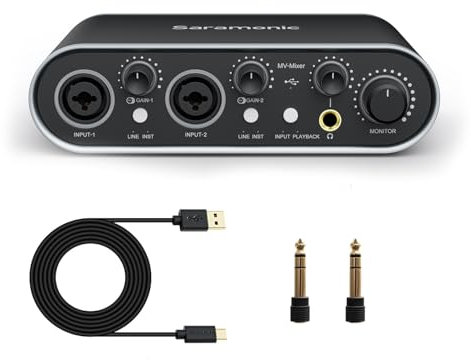 Saramonic MV-Mixer 2-Channel 24-bit/192kHz Audio Interface for Mac Computers and Windows with 2x XLR Input-1/4 Inch Combo Inputs for Microphone, Instrument and Line Signals (MV-MIXER)