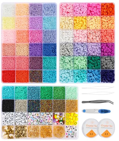 EVARY 30000 Stück 2mm Perlen Set, Perlen für Armbänder, Armbänder Selber Machen mit Glasperlen, Friendship Bracelet Kit, Buchstaben Perlen für Kinder Feiertage,Geburtstage,Beads for Jewellery Making.