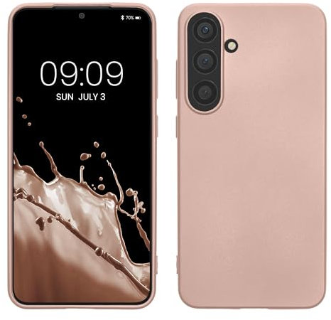 kwmobile Case kompatibel mit Samsung Galaxy S24 Hülle - Schutzhülle aus Silikon metallisch schimmernd - Handyhülle Metallic Rosegold