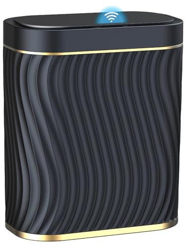 Bathroom Trash can with Automatic Touchless Lid, 2.6 Gallon Black Motion Sensor Small Garbage Can, Slim Waterproof Smart Trash Bin for Bedroom, Office, Living Room