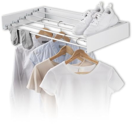EASYmaxx Secador de pared 400 | Secador de pared – ahorra espacio y extensible | 80 cm x 40 cm x 10,5 cm | 4 m de longitud de secado | Tendedero para secado sin electricidad en interiores y exteriores