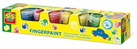 SES Creative 00391 - Peinture à doigt 4 couleurs primaires x 110ml, sans gluten, hypoallergénique, facilement lavable, idéal pour les jeunes enfants