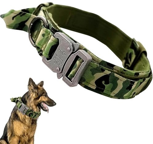 Ledeak Militär-Hundehalsband, Verstellbar mit Kommandogriff, Training Metallschnalle Nylon, XL, Tarngrün