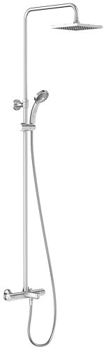 JACOB DELAFON Colonne de douche et salle de bain thermostatique carrée Hauteur réglable Douche tête 200 x 200 mm Avec douchette à main Couleur chrome JULY E78192-CP