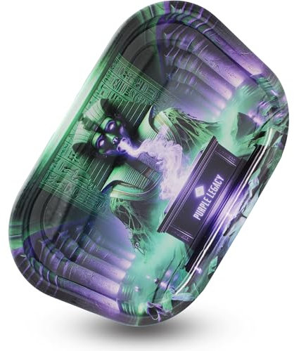 PURPLE LEGACY® Premium Metall Rolltablett großes 18cm x 14cm mit abgerundeten Kanten und für die Aufbewahrung von Zubehör im Ägyptischen Cyberpunk Stil (Tomb)