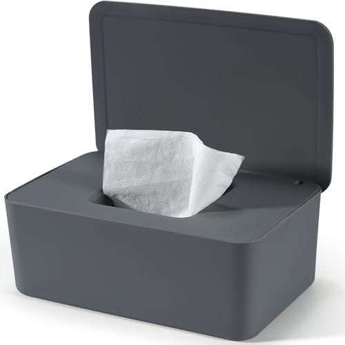 Cheerhom Boîte de Lingettes Humides, Distributeur de Lingettes Humides pour Bébé, Boîte pour Papier Toilette Humide, Boîte de Lingettes Humides avec Couvercle, Gris