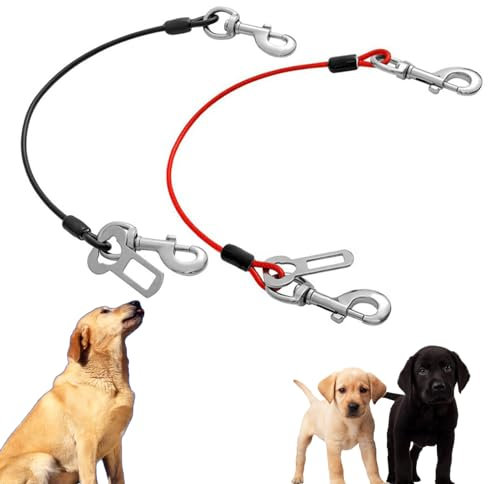 2 Stück 80cm/31.5in Auto Sicherheitsgurt für Hunde,Hundeleine aus beschichtetem Drahtseil,Pet Leine Kabel,Kausicherer-Autosicherheitsgurt für Haustiere,Schwarz Rot für Kleine Mittlere Große Hunde