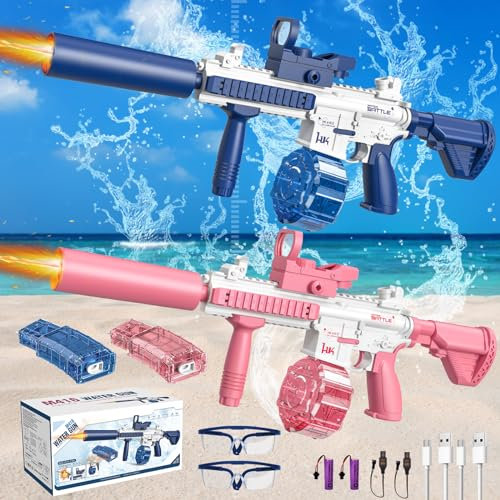 JONRRYIN Wasserpistole Elektrisch 2 Stück, Elektrische Wasserpistole für Erwachsene Kinder, Wasserpistole mit Großer Kapazität, Automatische Spritzpistolen mit LED-Licht, Wasserspielzeug Sommer Partys