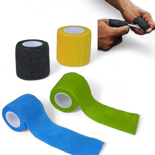 Selbsthaftende Bandage, Selbsthaftender Verband, Grip Tape, Crossfit Tape, Tape Selbstklebend, Hookgrip Tape, Selbstklebender Verband, Haftbandage Selbstklebend, Sporttape (4 stück)