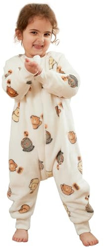 Gigoteuse a Pied Surpyjama Bébé Fille Garçon, Hiver Flanelle Combinaison Pyjama Enfant Turbulette avec Jambes, Cartoon Manches Longue Dors Bien Grenouillère Sac de Couchage Ours 90(18-24 Mois)