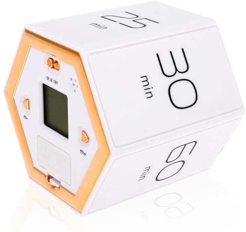 VAVPUP Cube Timer Flip Focus Timer 05.01.10/25/30/60 Minuten und benutzerdefinierte Countdown Zeitmanagement Timer Produktivitäts Timer Timer Studie Countdown Timer Rotation Timer(weiß)
